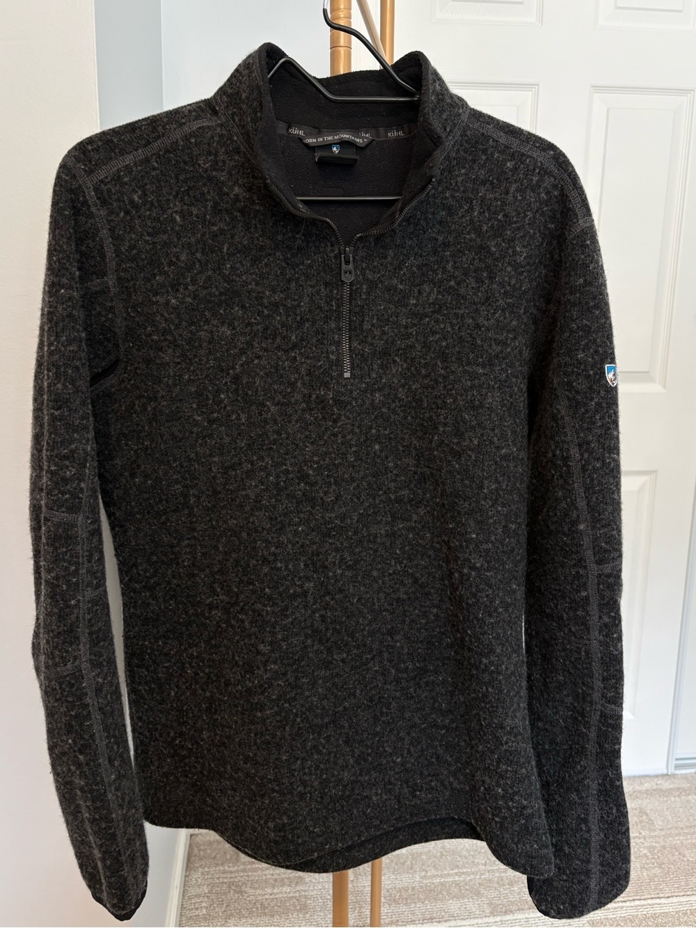 Kuhl Dark Charcoal Crewneck Sweater with Shield Logo